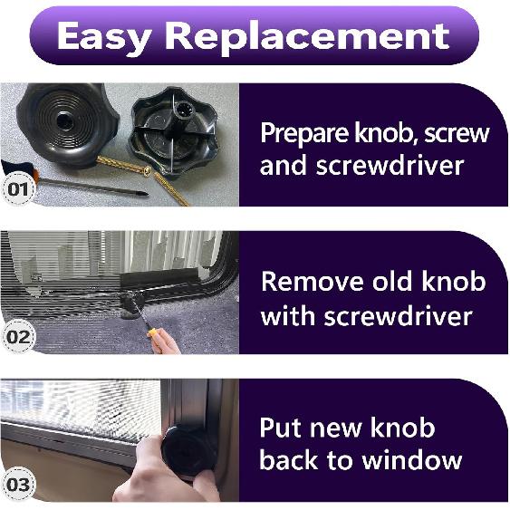 6 PCS RV Window Vent Knob 1" Shaft, Premium Plastic Window and Vent Replacement Knob 2-1/4 Inch Diameter, Travel Trailer Window Knobs for Window