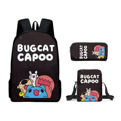 Popular Novelty Bugcat Capoo 3D Print 3pcs/Set Pupil School Bags Laptop Daypack Backpack Inclined Shoulder Bag Pencil Case