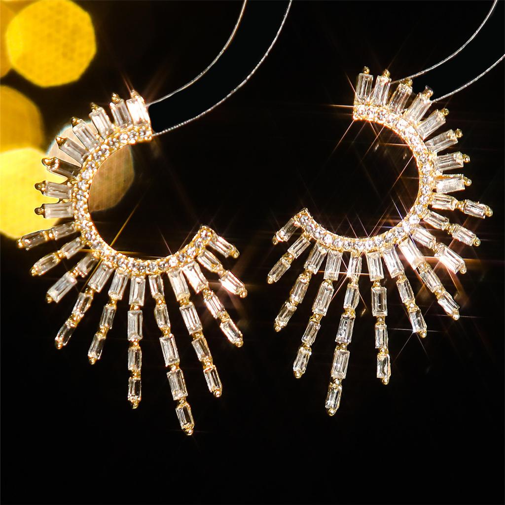 C-shaped colored glass rhinestone earrings
