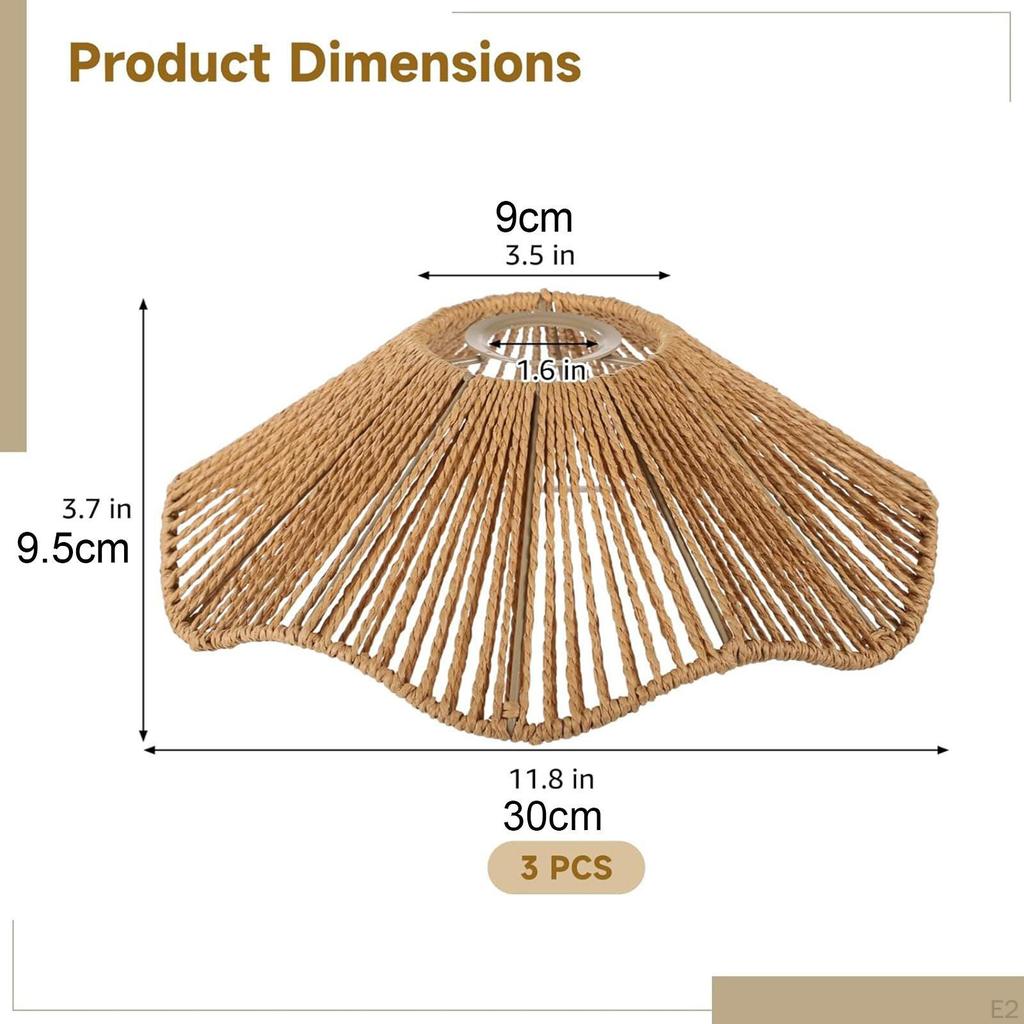 3 Pieces Woven Rope Lampshade Hanging Light Fixtures Shade Fitting Pendant Chandelier
