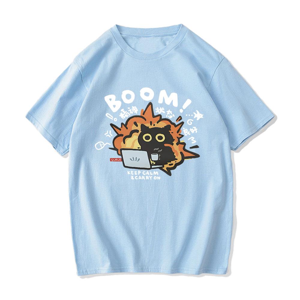 Boom CAT T-shirt Mental Pure Cotton Short Sleeved Tshirt for Men Women 2024 Summer New Tee Clothes Loose Casual Cartoon Tops