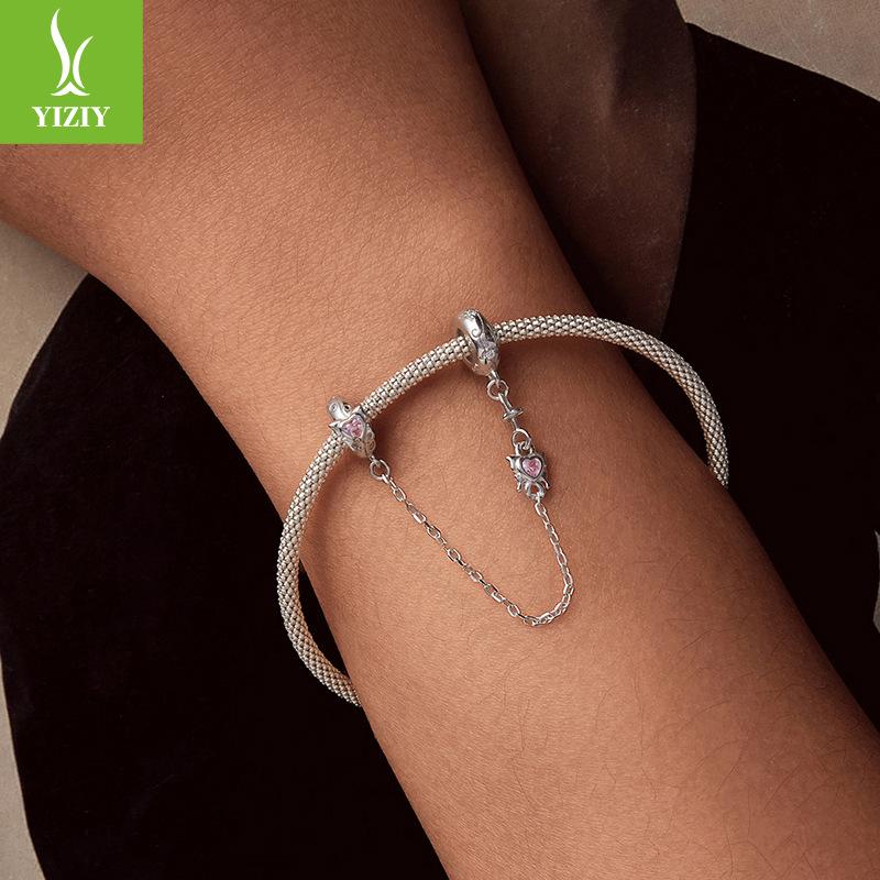 S925 Yinchun Butterfly Heart-Shaped Silicone Safety Chain Light Luxury Personalized Diy Bracelet Beaded Accessories