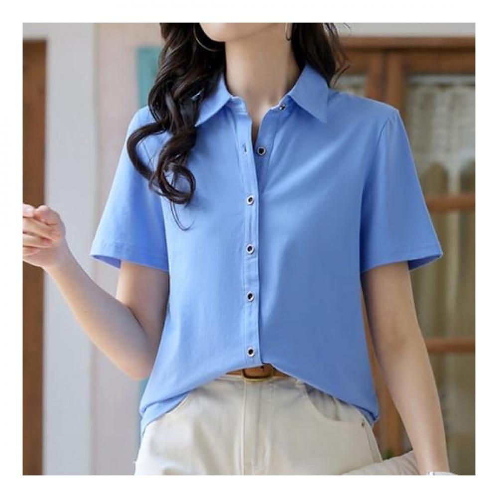Navava Women Simple Solid Thin Short Sleeve Shirt Nb2108