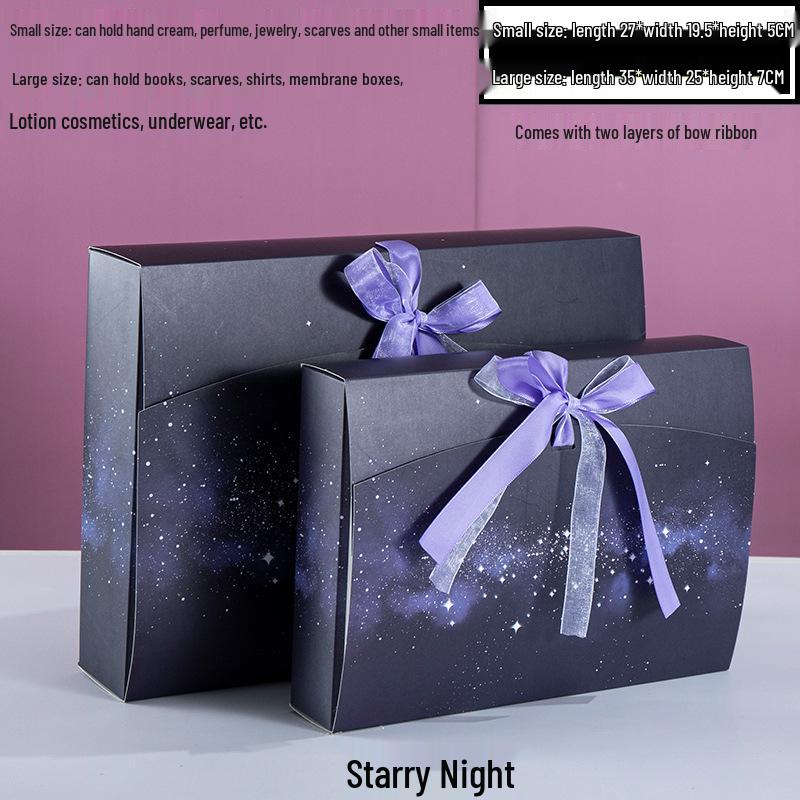 Custom Pearlescent Bow Ribbon Gift Box for Silk Scarves, Pajamas, and Shirts