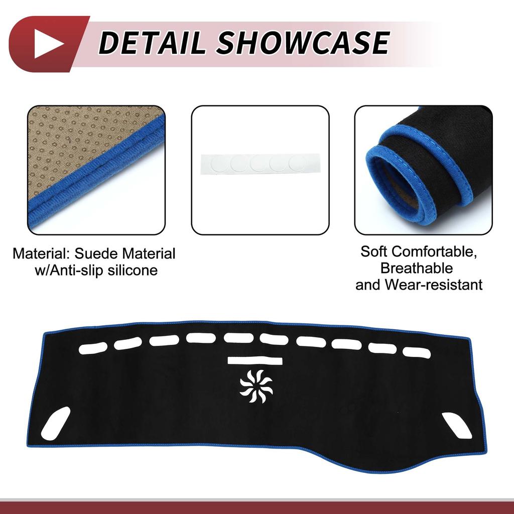 HEROFFIX Dashboard Mat for GLA Interior Dashboard Sun Suede Black with Blue Custom Parts and Accessories Mercedes-Benz Class, Cover, Protection,