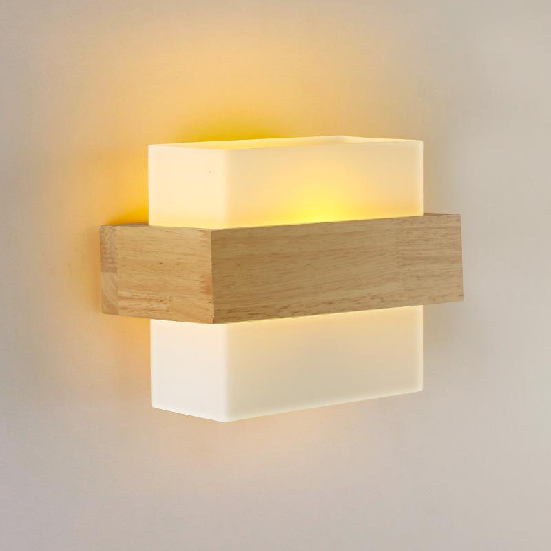 Solid Wood Square Wall Lamp for Bedroom, Living Room, and Study
