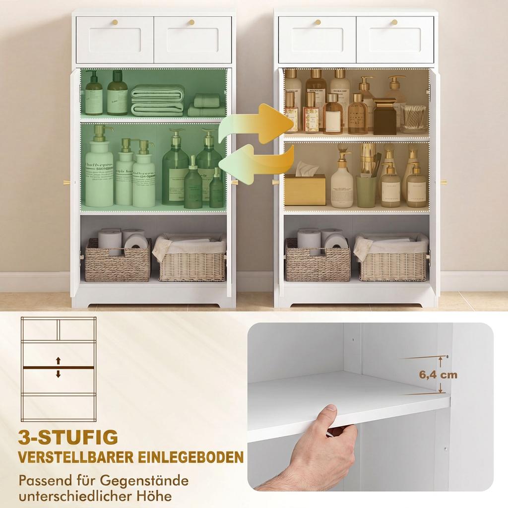 Narrow Bathroom Cabinet with 2 Drawers 60 X 30 X 108 Cm White