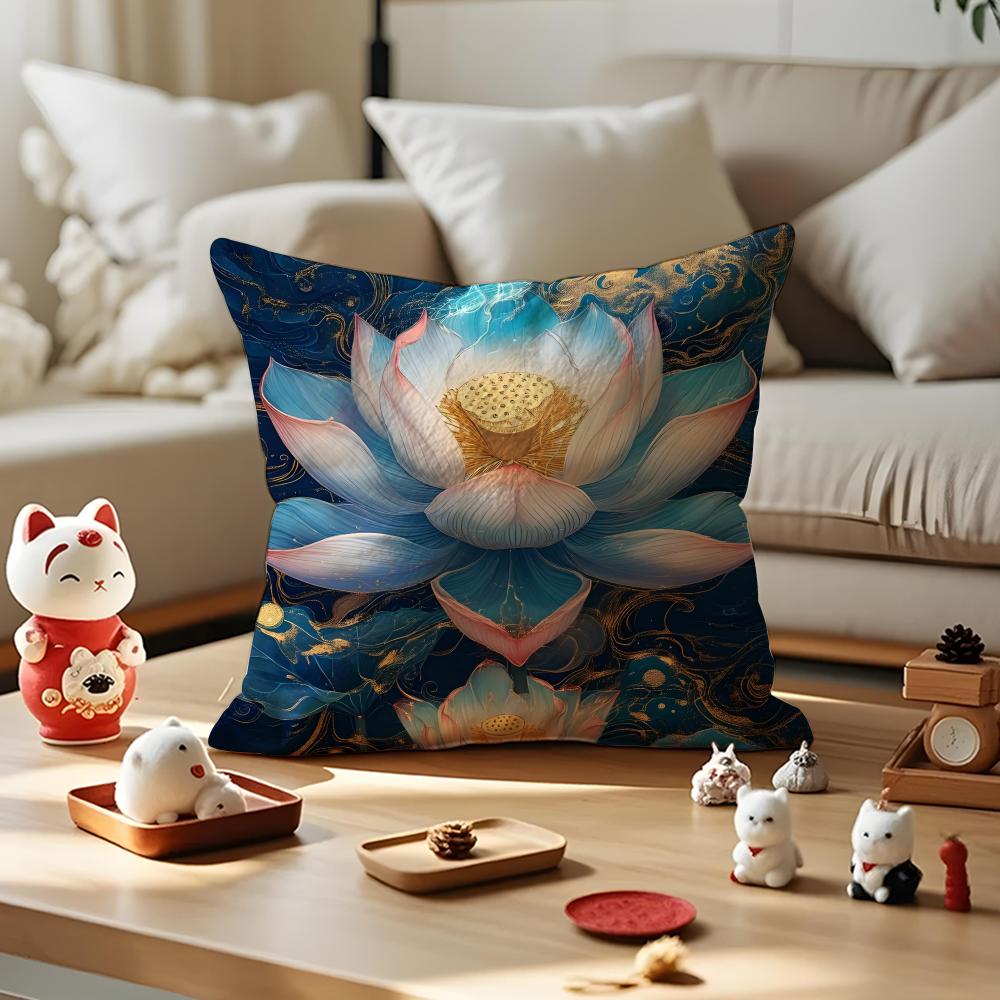Fashion Lotus Cushion Cover Anti-dustmite Pillowcase Invisible Zipper Silky Short Plush Sofa Cushion Cover 30X30cm