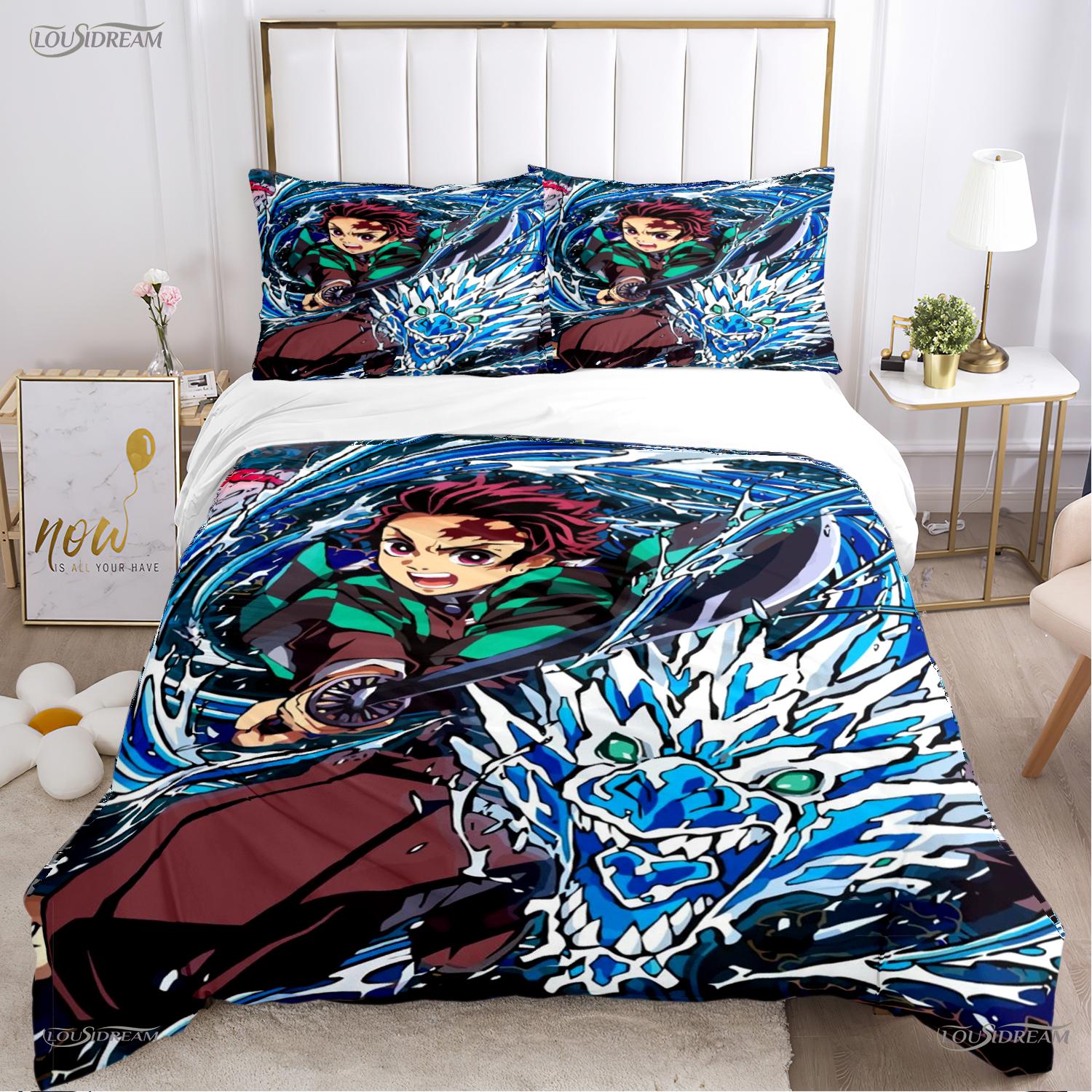 

Cartoon De-Demon-Slayer All Season Duvet Cover Comforter Bedding Sets Soft Quilt Cover and Pillowcases Single/Double/Queen/King 135x200cm