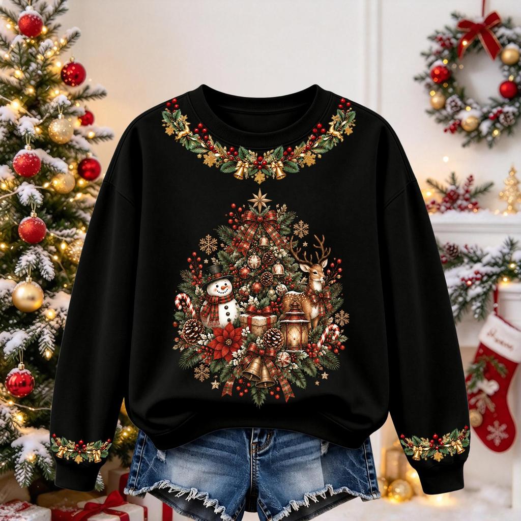 Women's Christmas Print Long Sleeve Top Casual Comfortable Fall Winter Shirt
