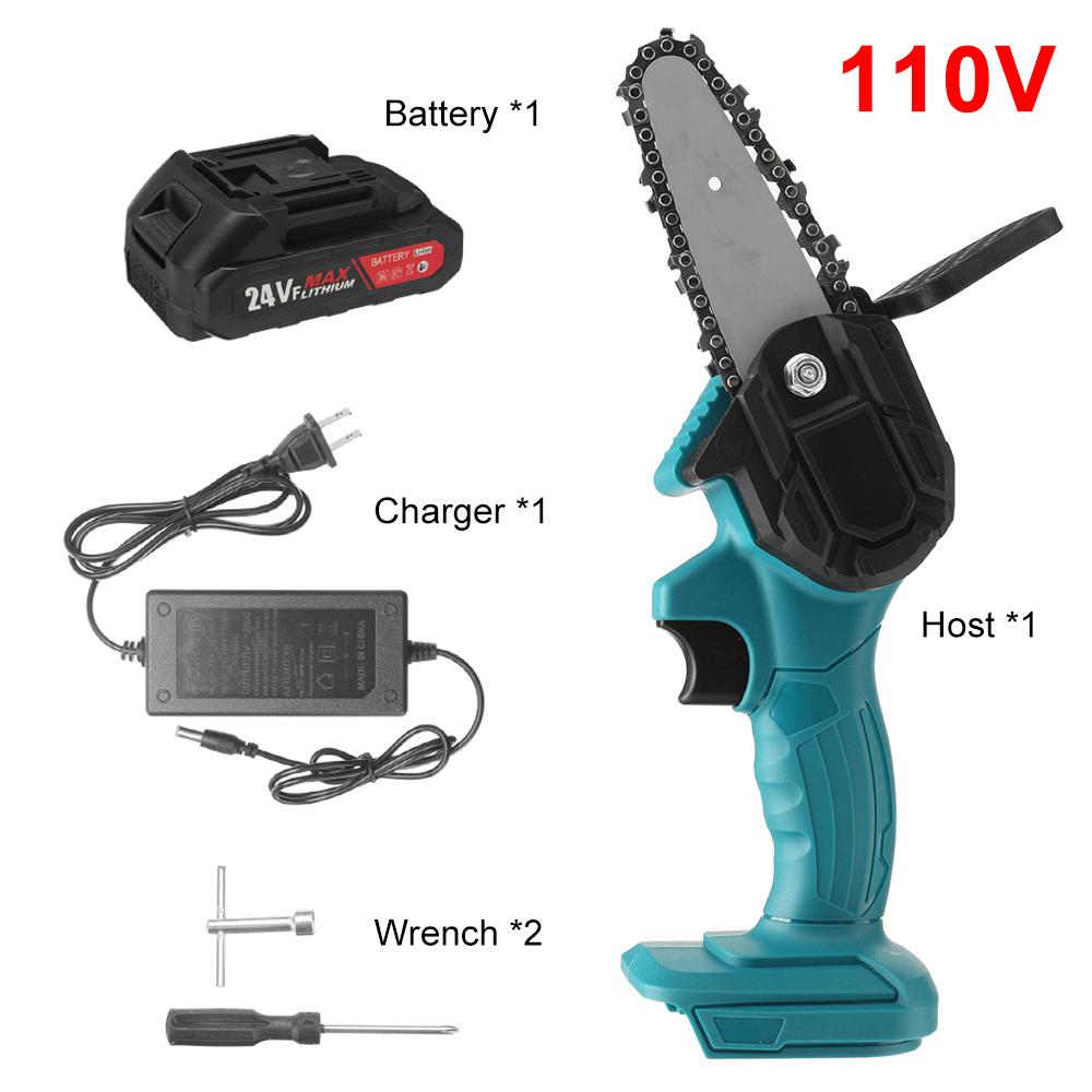 4 Inches Mini Cordless Electric Chain Saw 24V Lithium Battery Charger Portable Rechargeable Garden Logging Saw  Woodworking Tools