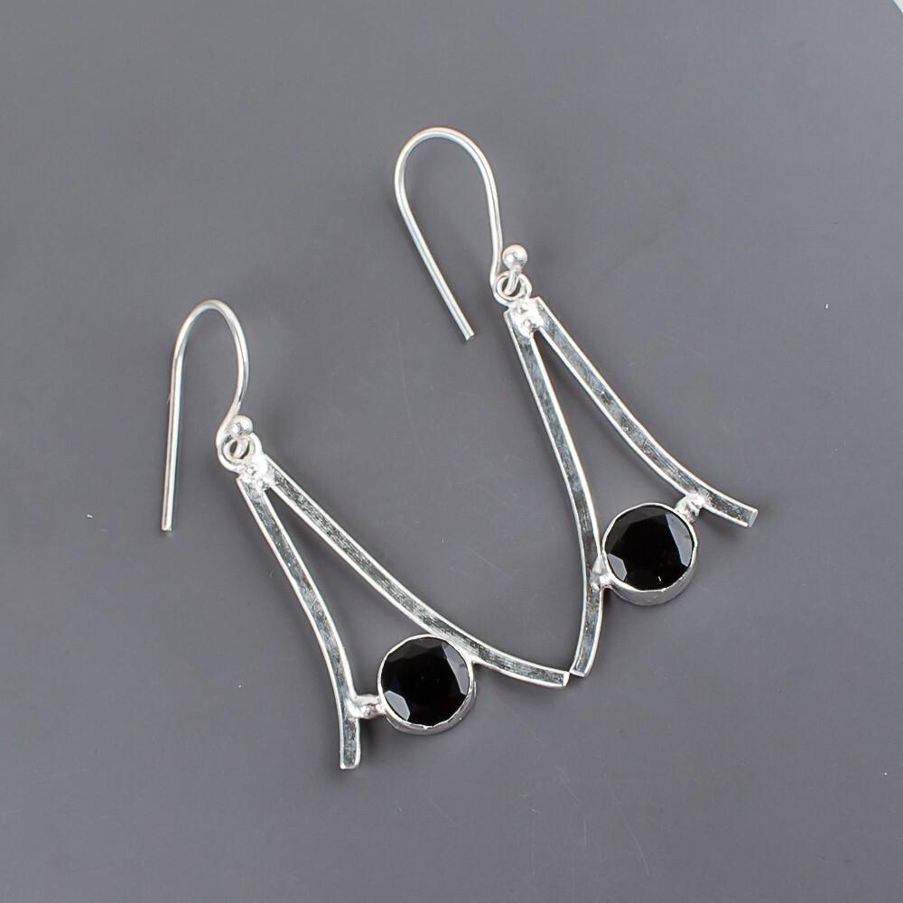 Schwarzer Onyx Edelstein 925 Sterlingsilber Schmuck Alltagsohrringe 1,45" Geschenk EE-66-15