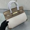 Borsa in Tela Platino con Pelle di Mucca Stampata Litchi Strato Superiore 25-30CM (H02 Tessuto BK)