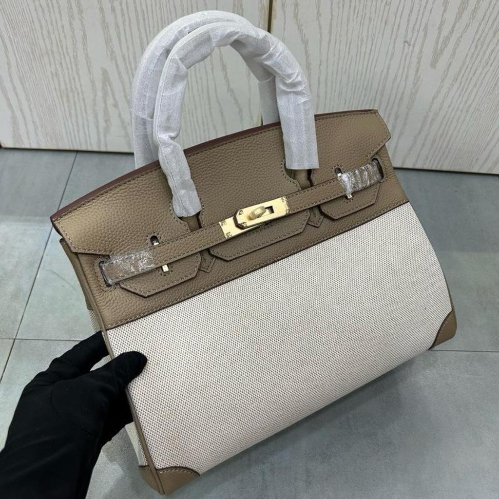 Borsa in Tela Platino con Pelle di Mucca Stampata Litchi Strato Superiore 25-30CM (H02 Tessuto BK)