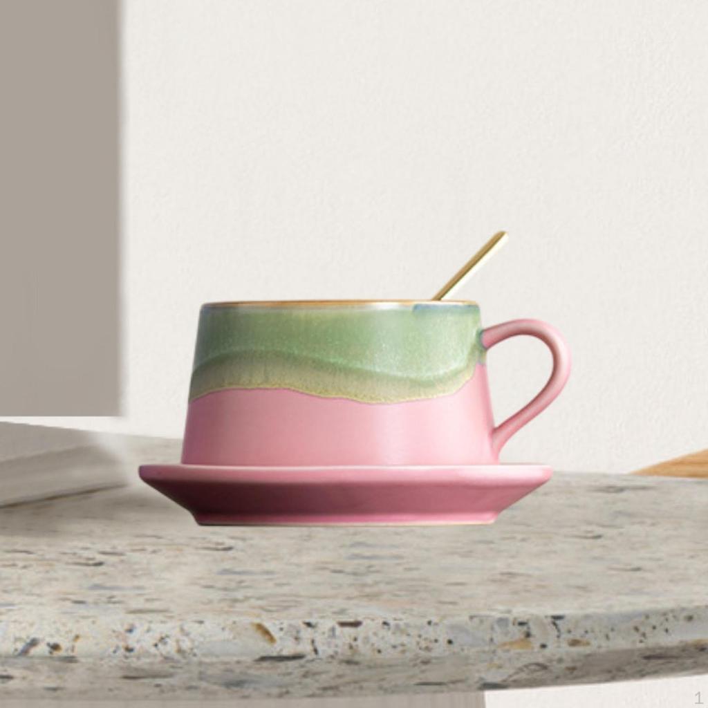Ceramic Coffee Mug Cup Drinkware Home Decoration with Spoon Pottery Gifts