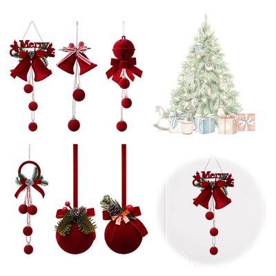Velvet Hanging Ornament Flocked Window Pendant Bells Hanging Pendant for Christmas Indoor Outdoor Decoration