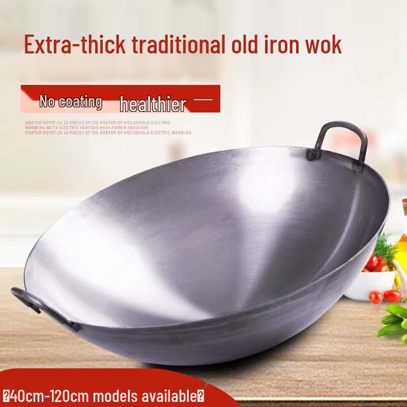 Min Nai Commercial Double-Handled Wrought Iron Wok 50cm