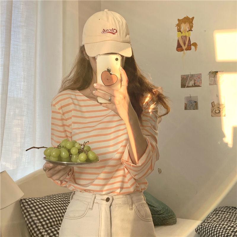 Damen Gestreiftes Langarm-T-Shirt - Herbststil 2025, Rundhalsausschnitt, Lockere Passform, Koreanisch inspiriert, Vielseitiges Basic-Oberteil.