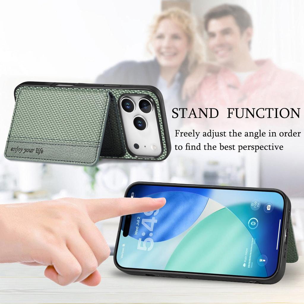 For iPhone 17 Pro Max Case RFID Blocking Carbon Fiber Leather Phone Back Cover with Card Holder