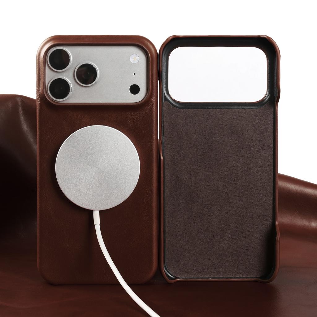 Capa Magnética Clássica de Couro Genuíno Para Para Iphone 17e 17Pro 16 1 14 13 12 Tampa de Proteção de Couro de Vaca Retro Pull-up