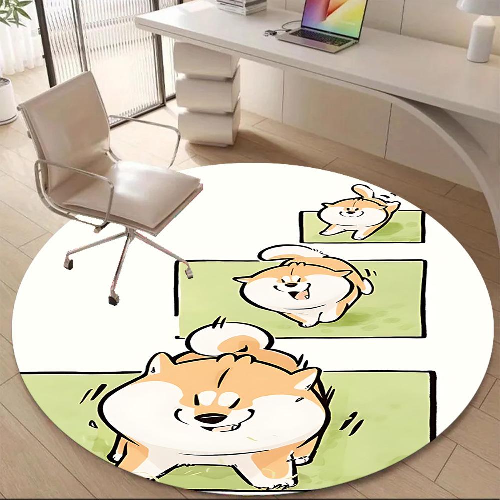 1PC Puppy Playful Office Round Area Rug, Mat Suitable ForOffice, Under Office Chairs Bedroom Living Room Home Decor, Room Deco
