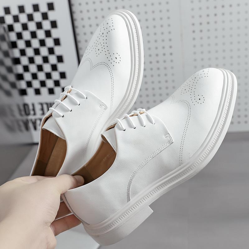 Brock Flower White Casual Leather Shoes Large Size Lace-up Men's Shoes Dress Low-top Business Shoes