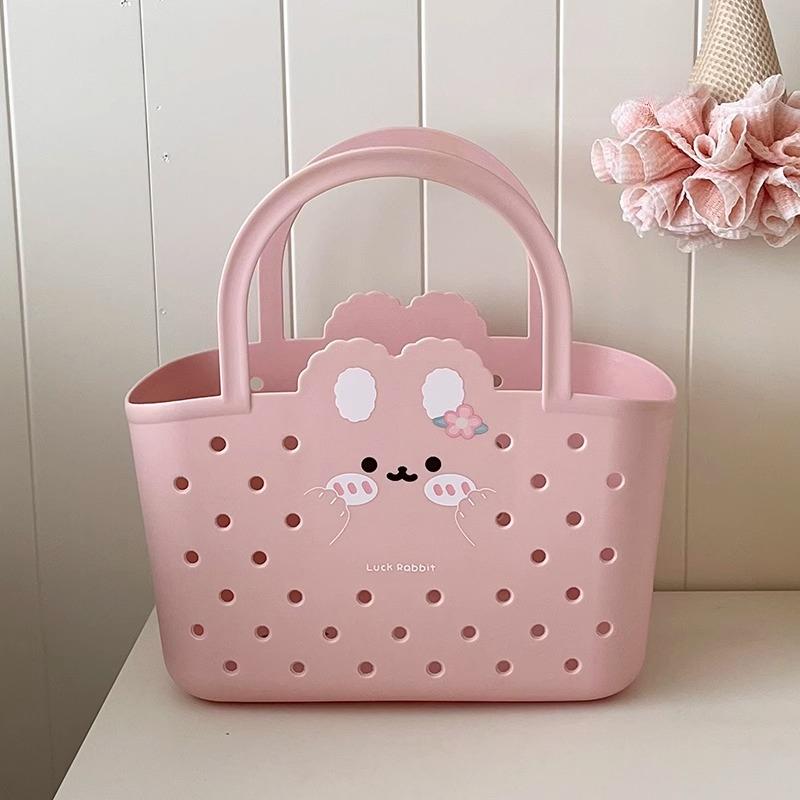 

Little Rabbit Cute Bath Basket Girly Handheld Raised Advanced Large Capacity Dormitory Bath Toiletries Towels Organizer Drainage 1pcs рожевий