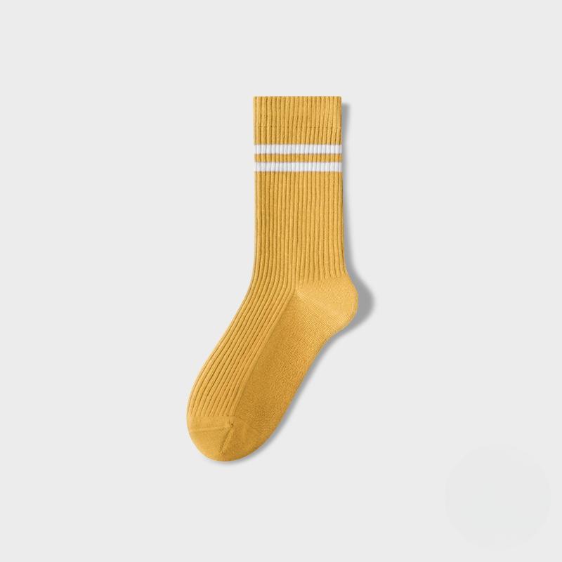 Female Spring and Autumn Striped Pure Cotton Sports Boneless Tube Socks