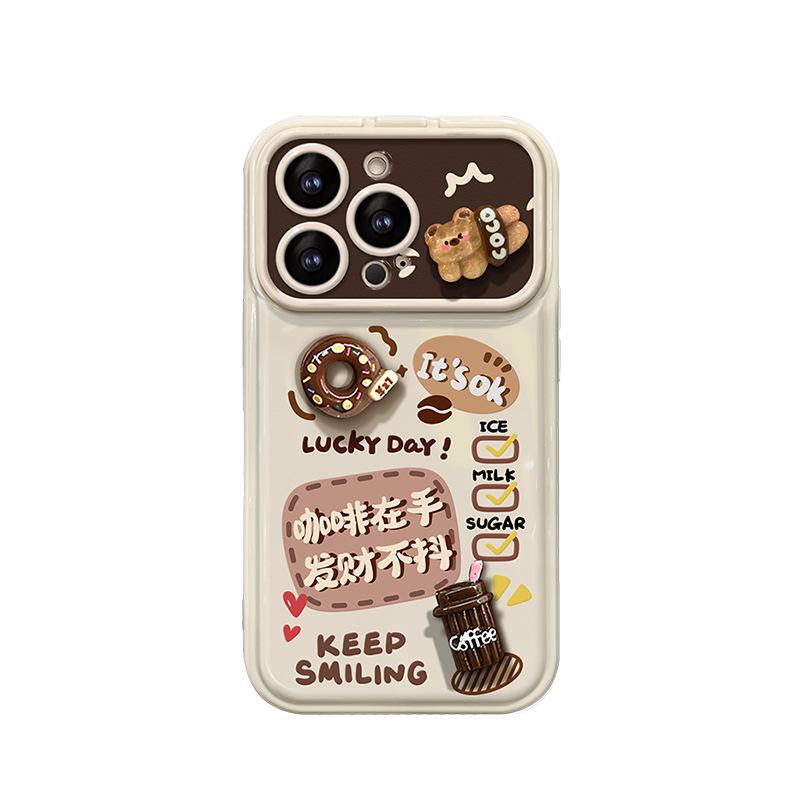 Applicable Apple 15promax Coffee Doll Lanyard iPhone14 Flip Mirror 16/13 Silicone 7 Mobile Phone Case