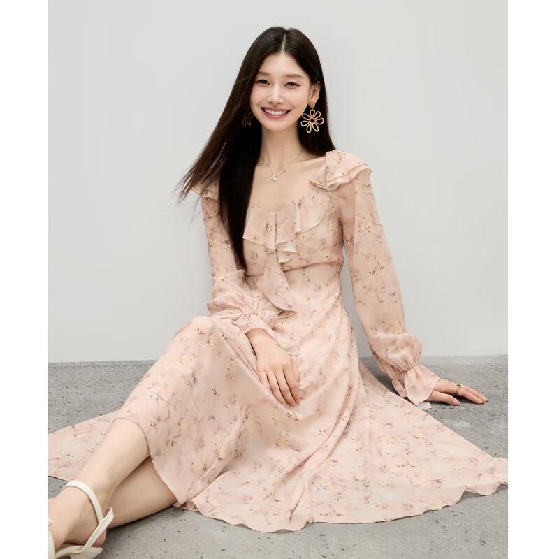 

Платье из шифона с ретро-рюшами Qiushui Yiren S