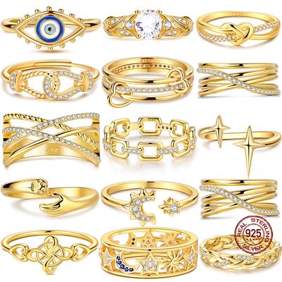 New IN Golden 925 Silver Infinite Zircon Star Moon Ring Original Design Finger Rings For Women High Quality Wedding Jewelry Gift