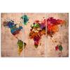 Three Piece Picture Canvas Print Coloured World Map