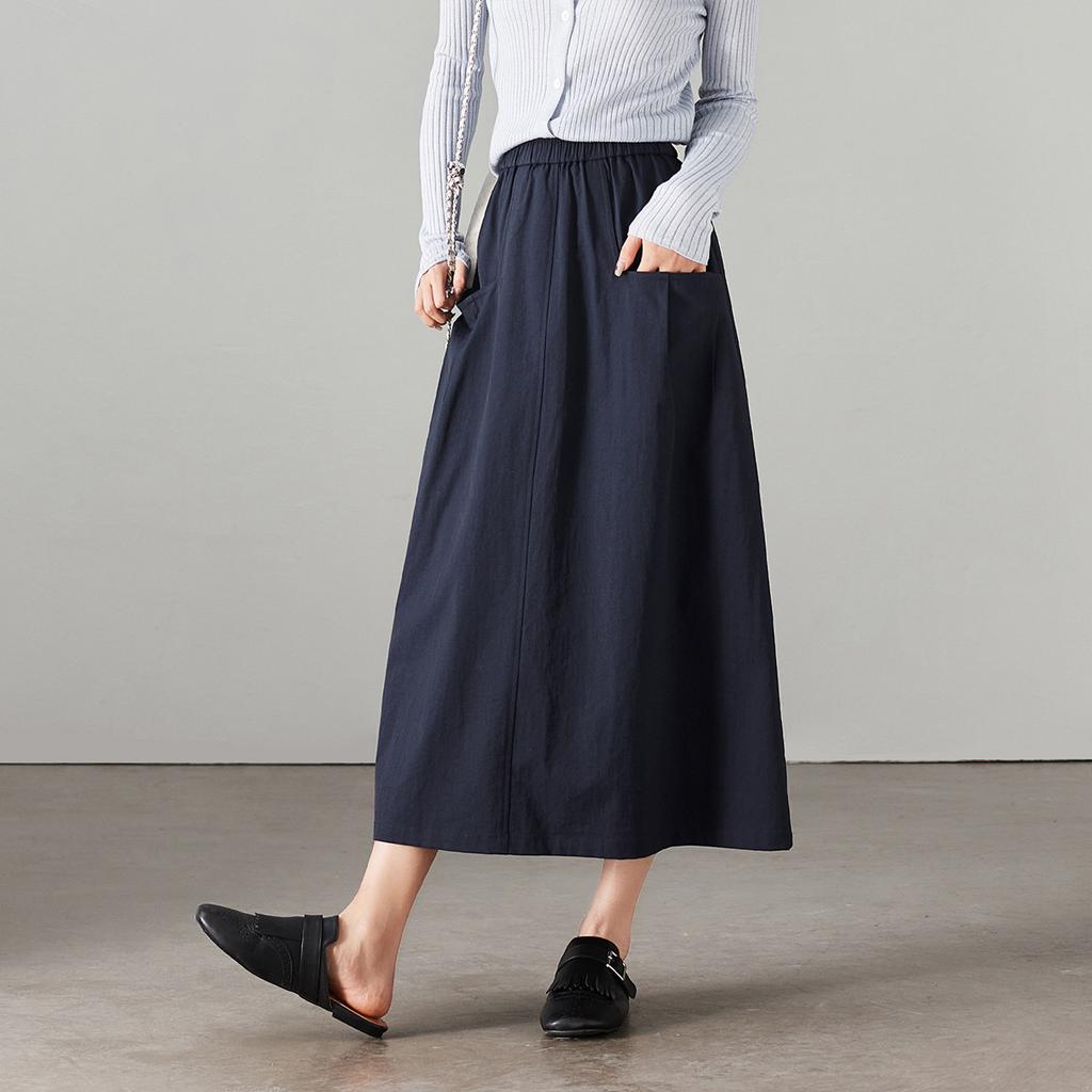 Double Pocket High Waist A-line Umbrella Skirt 2026 Spring Fashion Loose and Versatile Slimming Mid Length Skirt