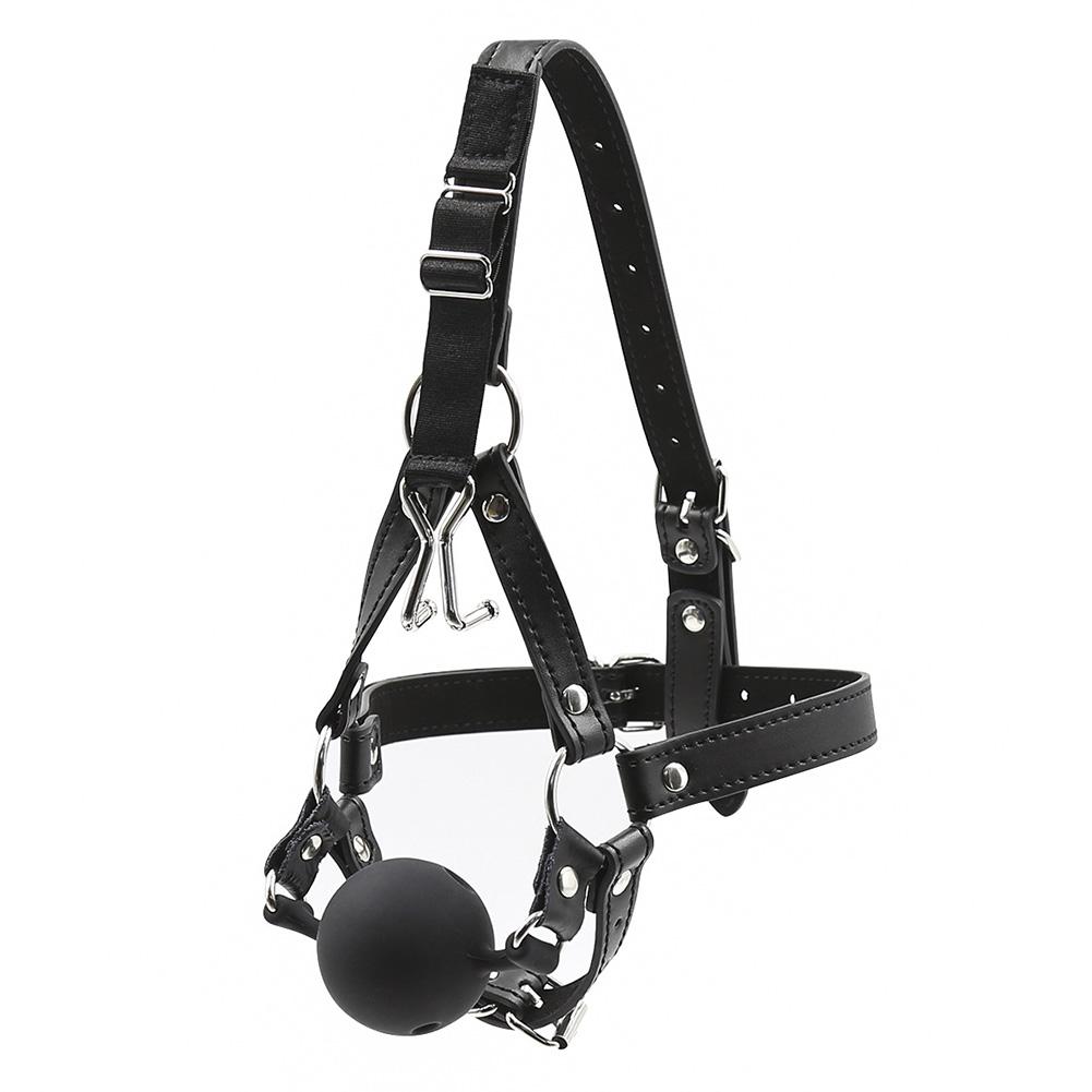 Leather Bondage Toys Open Mouth Gag with Silicone Ball Bondage Restraints Bite Gag Adult Sex Toys