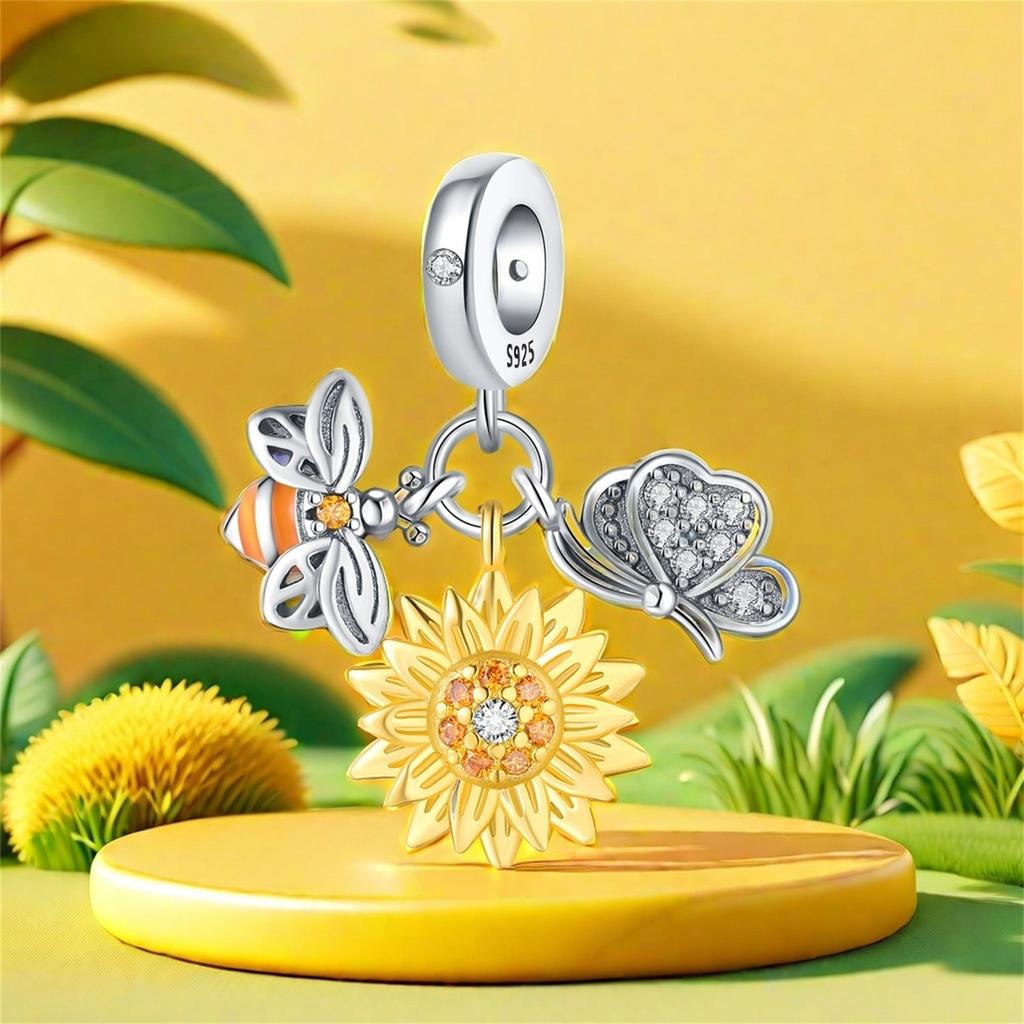 Copper Bee Sunflower Butterfly Pendants Bracelets Charm Bead Charms Compatible With Bangle Ideal For Women Jewellery Party Bead Charms Do It Yourself