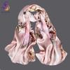 BYSIFA|Brand Grey Pink Silk Scarf Shawl Foulard Chain Style Peony Design Long Scarves Fall Winter100% Silk Ladies Scarf 170*53cm