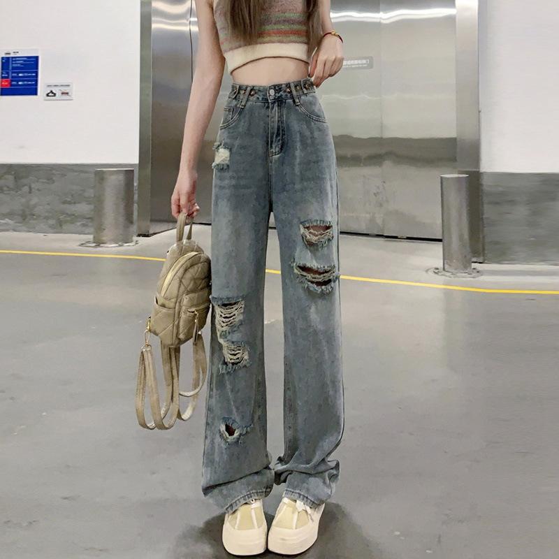 Women's Wide Leg Jeans High Waist Loose Pants Straight Leg Spring/summer Floor Pants