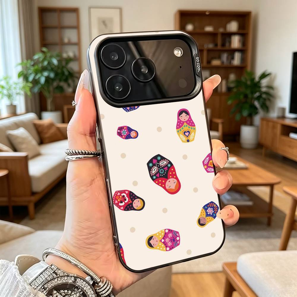 Adorable R-Russian Folk Art Doll Phone Case For iPhone17,16,15,14,13,12,11Plus,Pro Max,XS,Colorful Silver Phone case Funda Cover