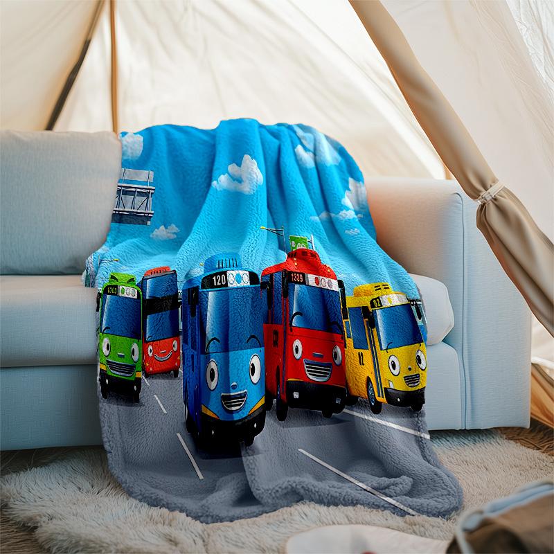 the little bus tayo printed throw blanket—lightweight,soft,warm;versatile blanket for all seasons—perfect as &air-conditioning throw,nap blanket