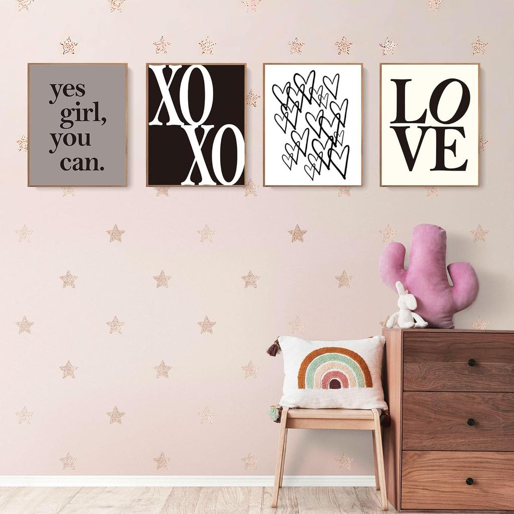 LARTSFRO Trendy Black and White pirational Wall Art Prints Set of 4, Girly Room Decor, Neutral Motivational Positive Artwork Posters Wall Decor for