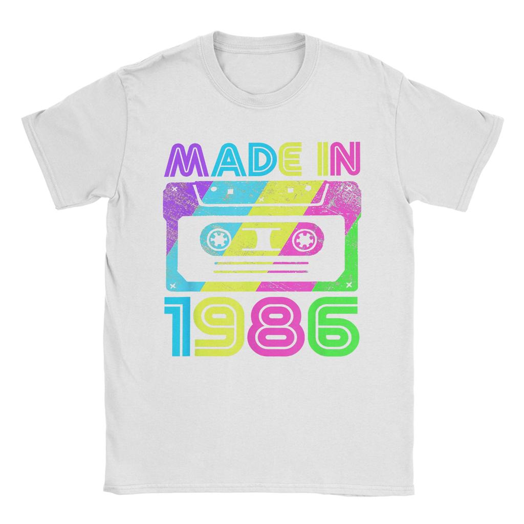 Made In 1986 Cassette Birthday 80s T Shirts Mens Pure Cotton Cool TShirt Round Neck Tee Shirt Short Sleeve Clothes Summer
