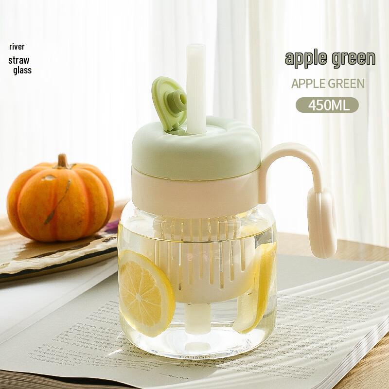 

OLOEY Glass Straw Water Bottle with Handle and Lid