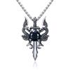 Titanium Steel Dragon Necklace, Double Dragon Retro Men's Domineering and Trendy Men's Inlaid Red and White Zircon Pendant