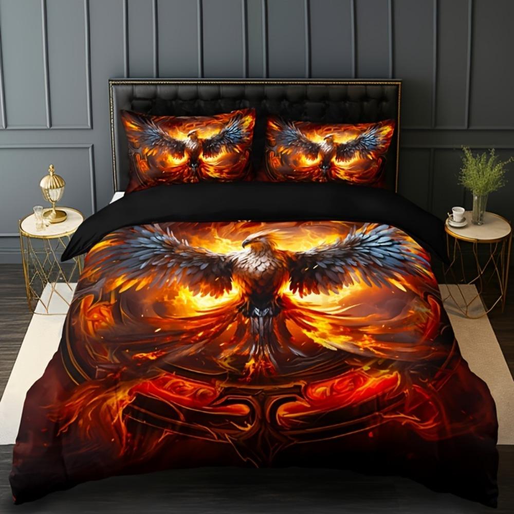 3pcs Bedding Set Fire Bird 3D Print Cozy Duvet Cover Set King Queen Twin Single Size Birthday Gift for Adult Kids Bedroom Decor