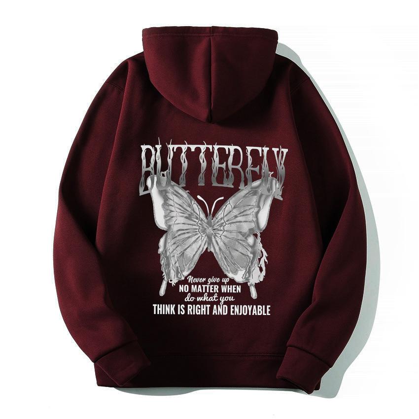 2025 European and American new letter fashion multi-color butterfly casual hooded fleece sweater