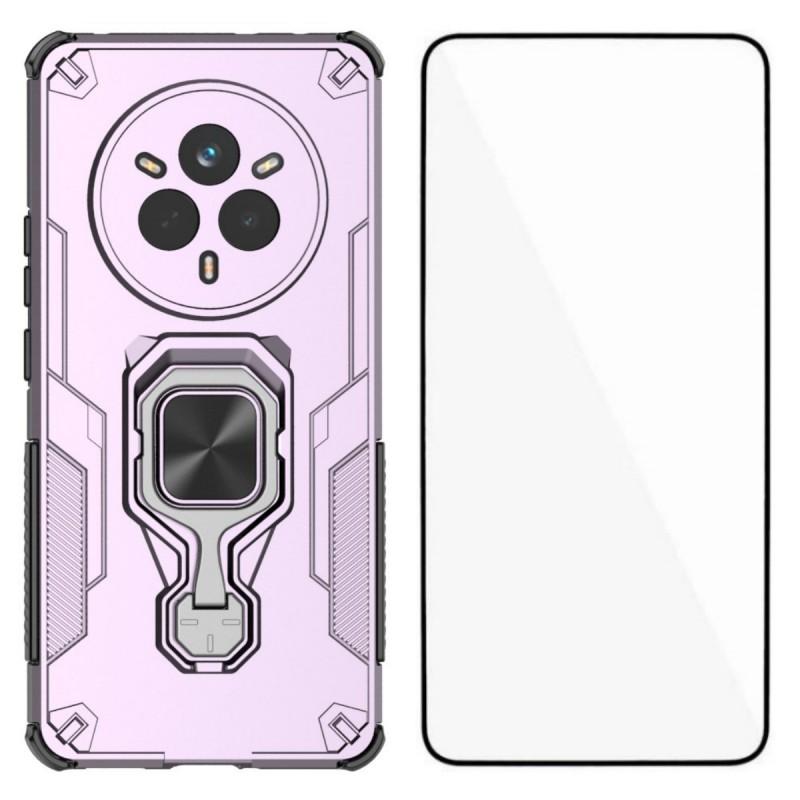 For Realme 14 Pro 5G Phone Case WANLONFENG PC TPU Back Cover Kickstand with Tempered Glass