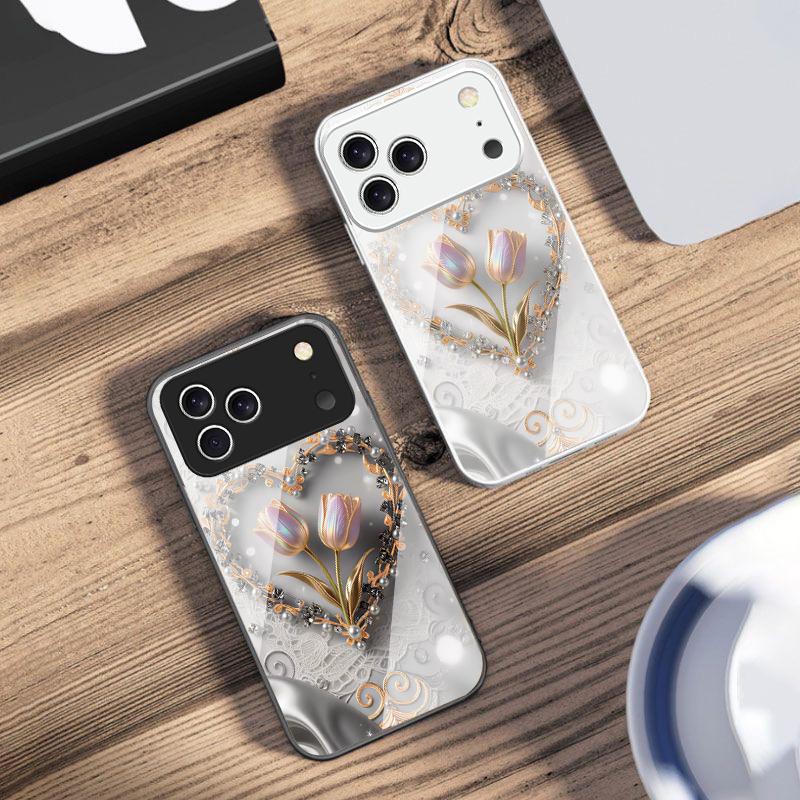 Love's Pink Purple Tulip For iPhone 17 Air 16 E 15 14 13 Plus 12 mini 11 17 Pro Max XR Xs Max 16E 7 8 Tempered Glass Phone Case