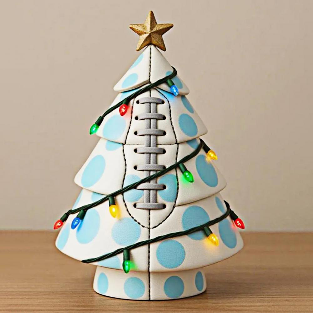 Long-lasting Christmas Tree Handcrafted Sports Ball Inspired Christmas Tree Figurine with Faux Leather Base Golden Star Topper
