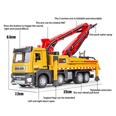 1:32 Concrete Pump Truck Toy Car Diecast Meatl Vehicle Model Pull Back Sound & Light Miniature Collection Gift For Boy Kid