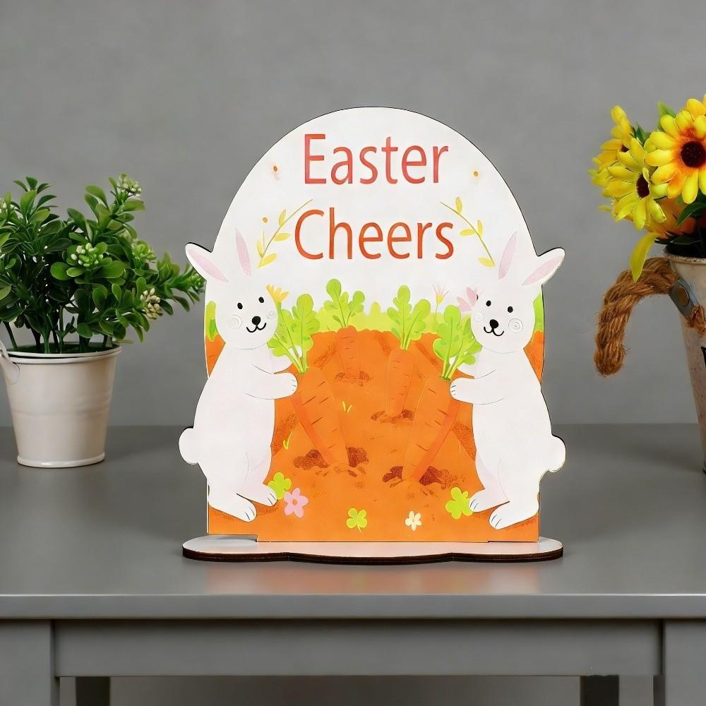 Art Crafts Cartoon Easter Bunny Decor Handmade Colorful Wooden Rabbit Ornaments Standing Easter Table Centerpieces Holiday Party